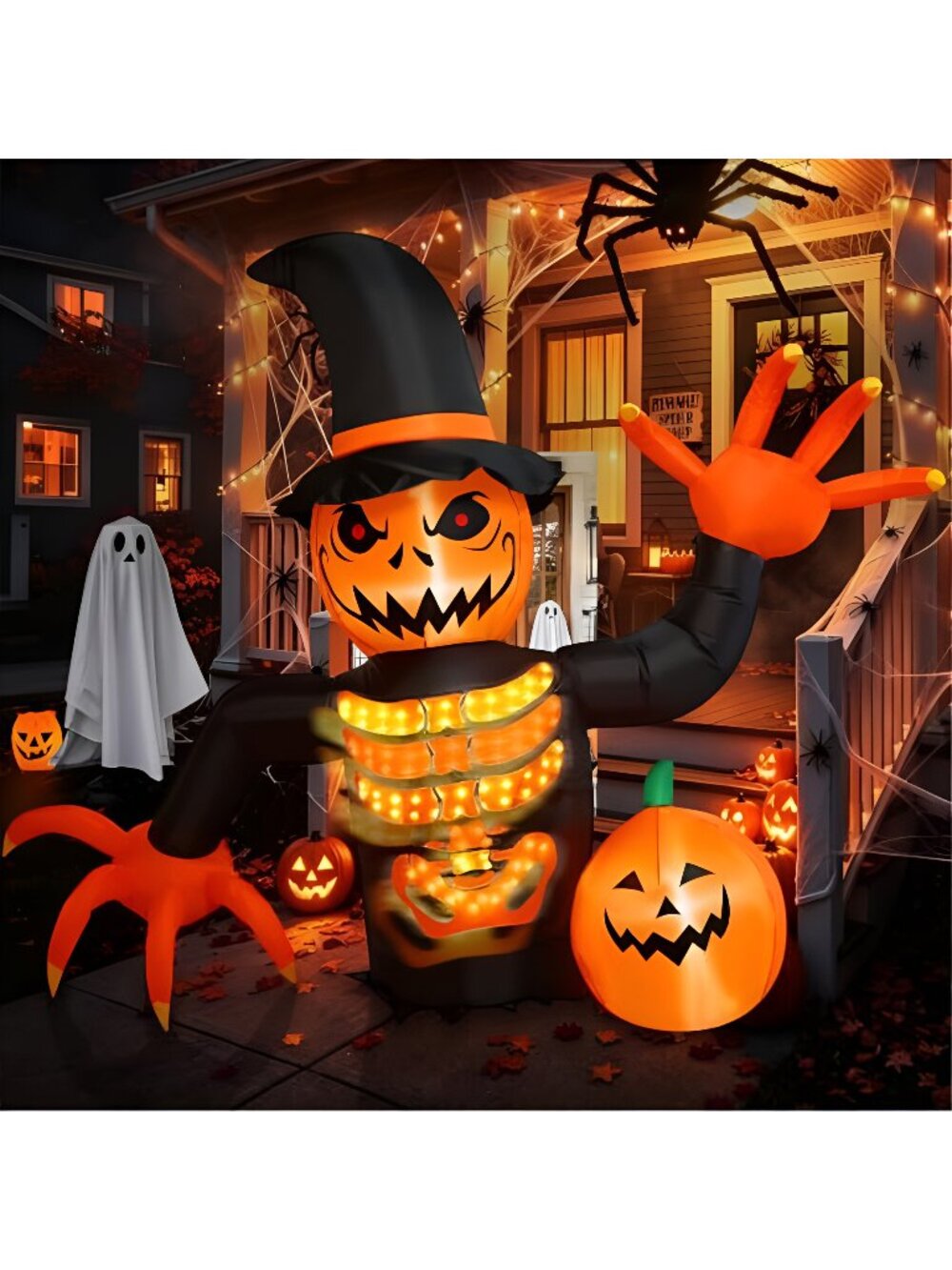 Halloween Inflatable 6FT Skeleton Pumpkin Inflatable with Magic Lightshow